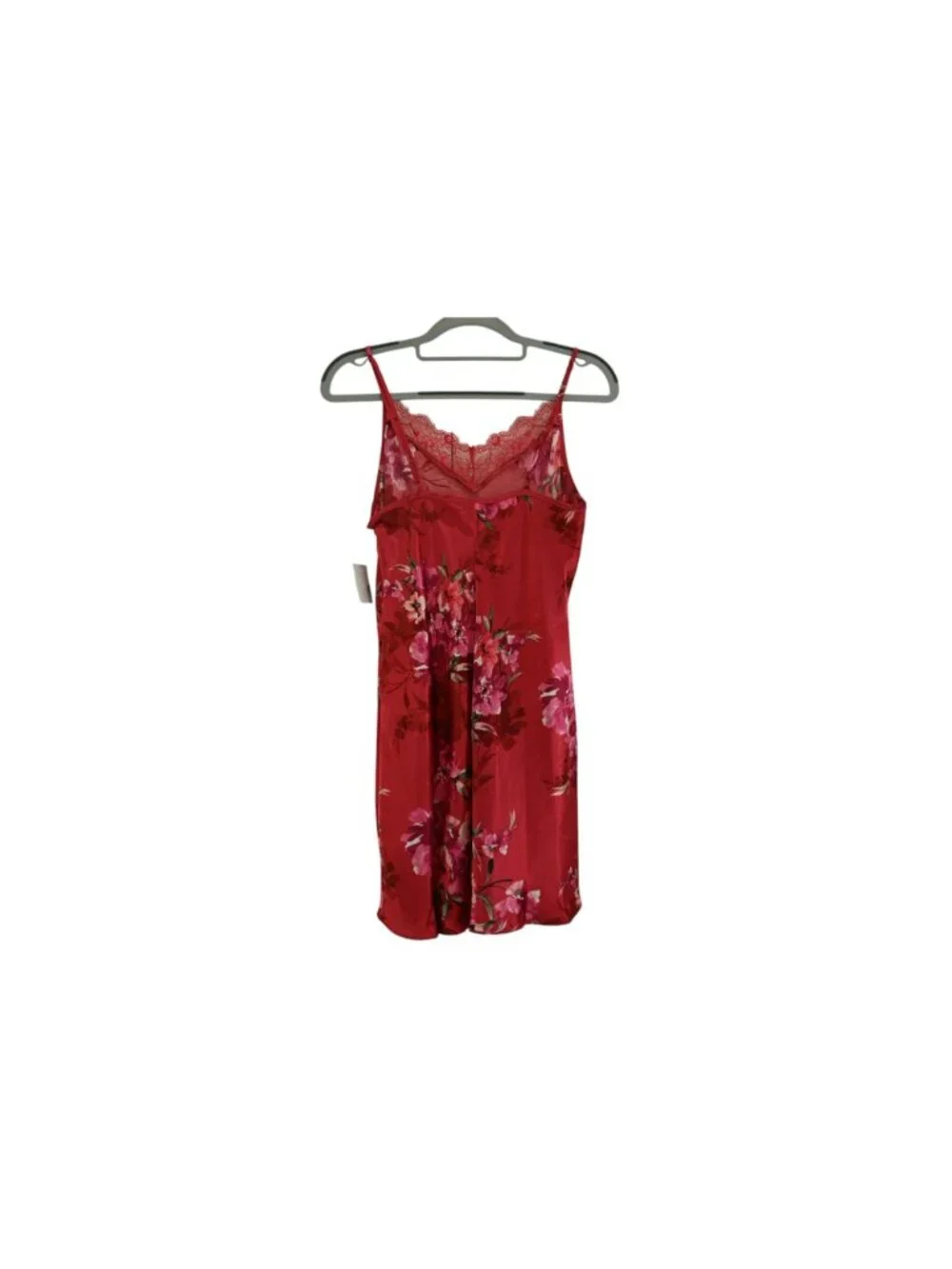 NWT Linea Donatella Satin Chemise Lace Trim Sz S Red Floral Lingerie Sleepwear